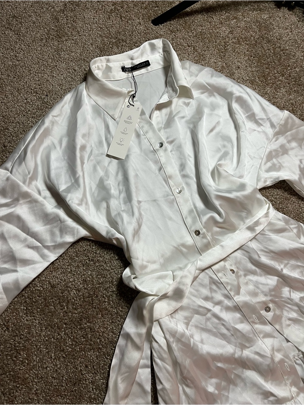 Zara White Ruffle-Hem Shirt Mini Dress - Picture 10 of 12